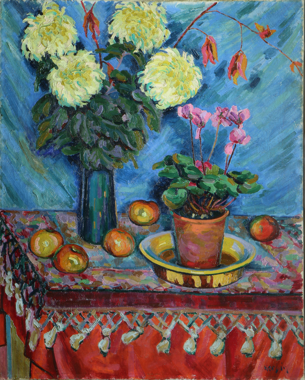 HERBIN, Auguste 'VASO CON FLORES, MACETA Y FRUTOS SOBRE UNA MESA' 