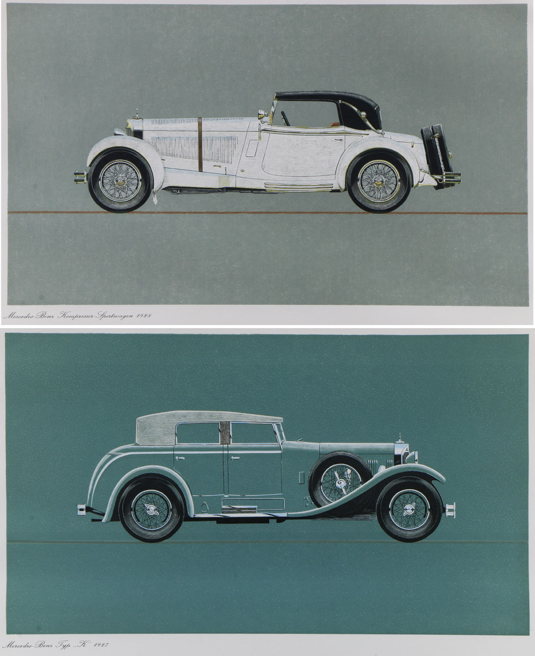  PAR DE REPRODUCCIONES EN COLORES DE AUTOS ANTIGUOS. 