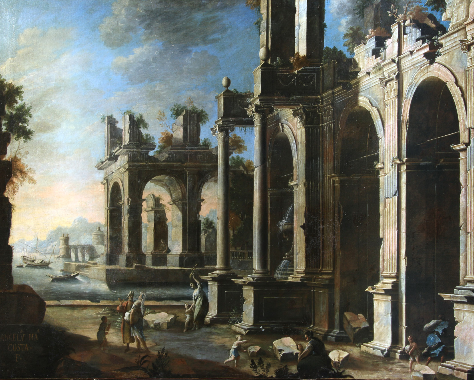 COSTA, Angelo Maria: 'CAPRICCIO ARCHITETTONICO CON FIGURE'