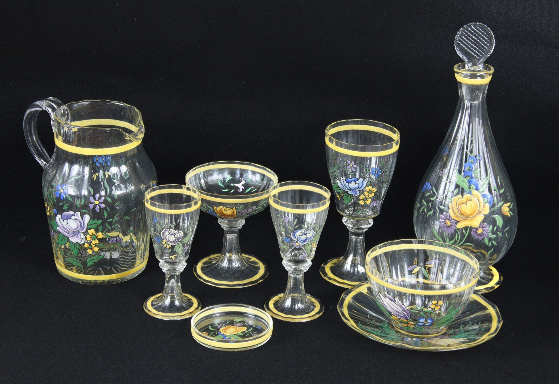  INTERESANTE JUEGO DE COPAS FRANCESAS PINTADAS. 