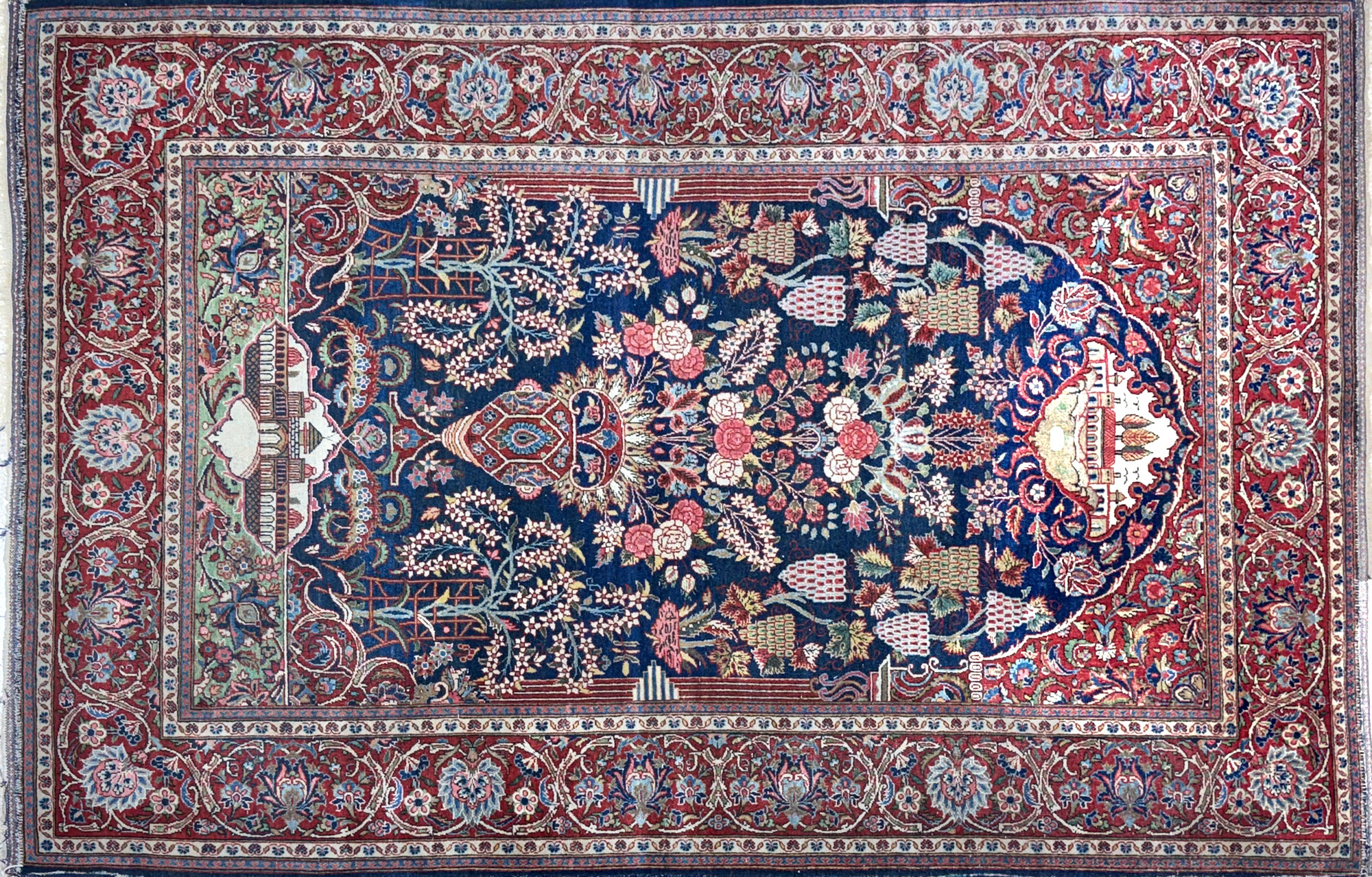  ANTIGUA ALFOMBRA PERSA ISPAHAN DE LANA TEJIDA A MANO.