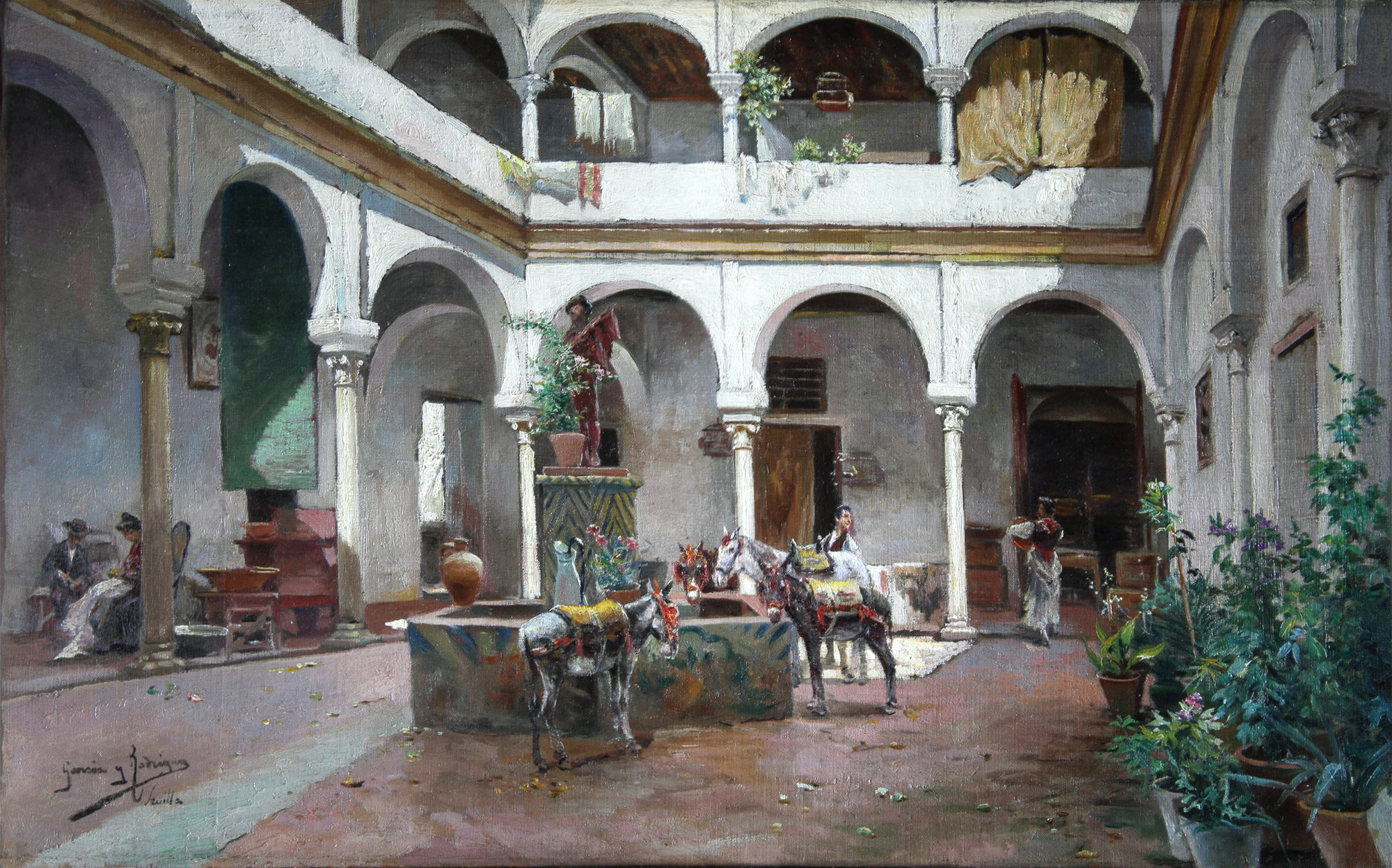 GARCIA Y RODRIGUEZ, Manuel 'PATIO SEVILLANO CON BURROS'