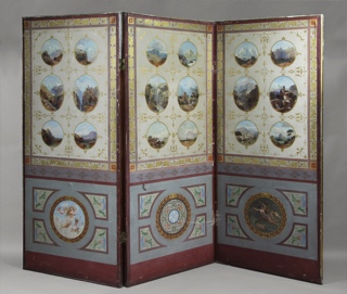 Lote 379: ANTIGUO BIOMBO EUROPEO PINTADO A MANO.  ANTIGUO BIOMBO EUROPEO PINTADO A MANO. 