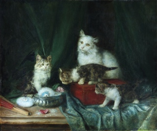 Lote 59: LAMBERT, Louis Eugène 'CHAT ET SES PETITS'