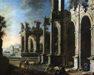 Lote 2: COSTA, Angelo Maria 'CAPRICCIO ARCHITETTONICO CON FIGURE'