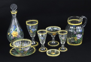 Lote 542: INTERESANTE JUEGO DE COPAS FRANCESAS PINTADAS.  INTERESANTE JUEGO DE COPAS FRANCESAS PINTADAS. 