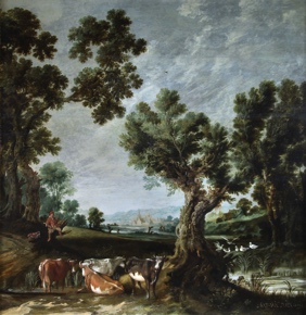 Lote 13: VAN DER NEER, Aert I 'LANDSCAPE WITH FOUR COWS' 