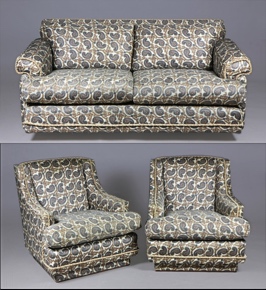 Lote 351: SOFA Y DOS SILLONES CONFORTABLES DE LINEA MODERNA.  SOFA Y DOS SILLONES CONFORTABLES DE LINEA MODERNA. 