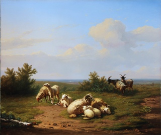 Lote 21: VERBOECKHOVEN. Eugène Joseph 'OVEJAS Y CABRITOS EN UN PAISAJE' 