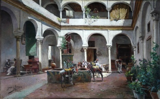 Lote 42: GARCIA Y RODRIGUEZ, Manuel 'PATIO SEVILLANO CON BURROS'