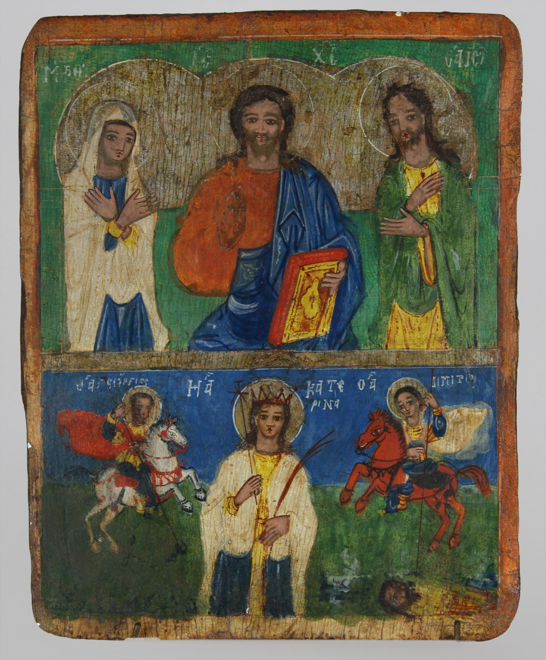  ANTIGUO ICONO RELIGIOSO RUSO EN MADERA PINTADA. 