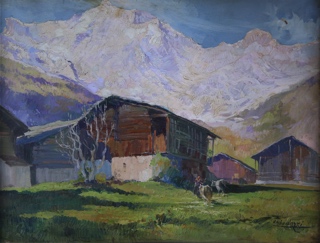 Lote 106: GHEDUZZI, Cesare 'PAISAJE NEVADO CON CASAS'